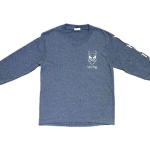Gray Vichy long-sleeve T-shirt with white Viking on the front and Vikings written down the sleeve