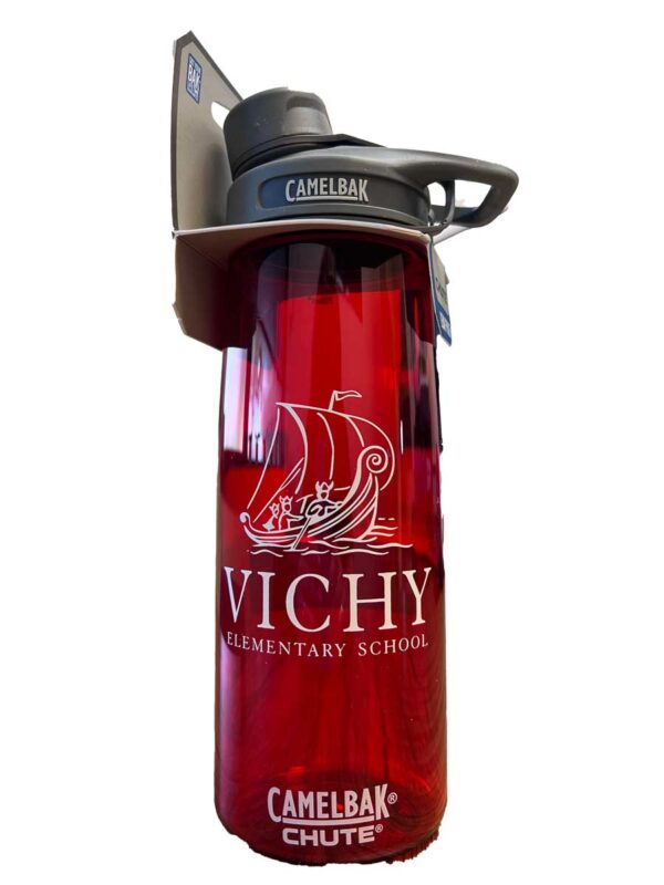 red camelbak water bottle with Vichy logo