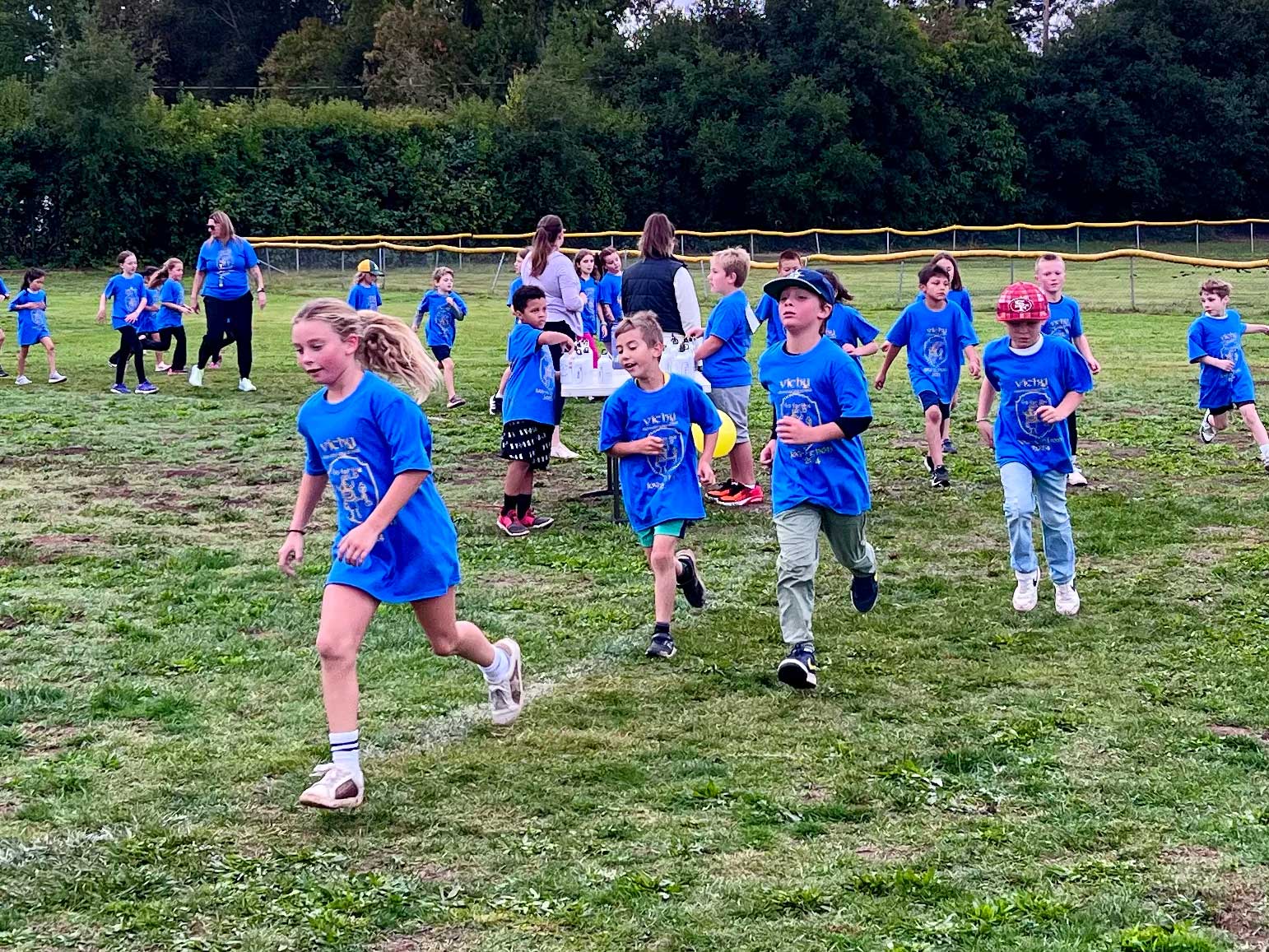 group of students running