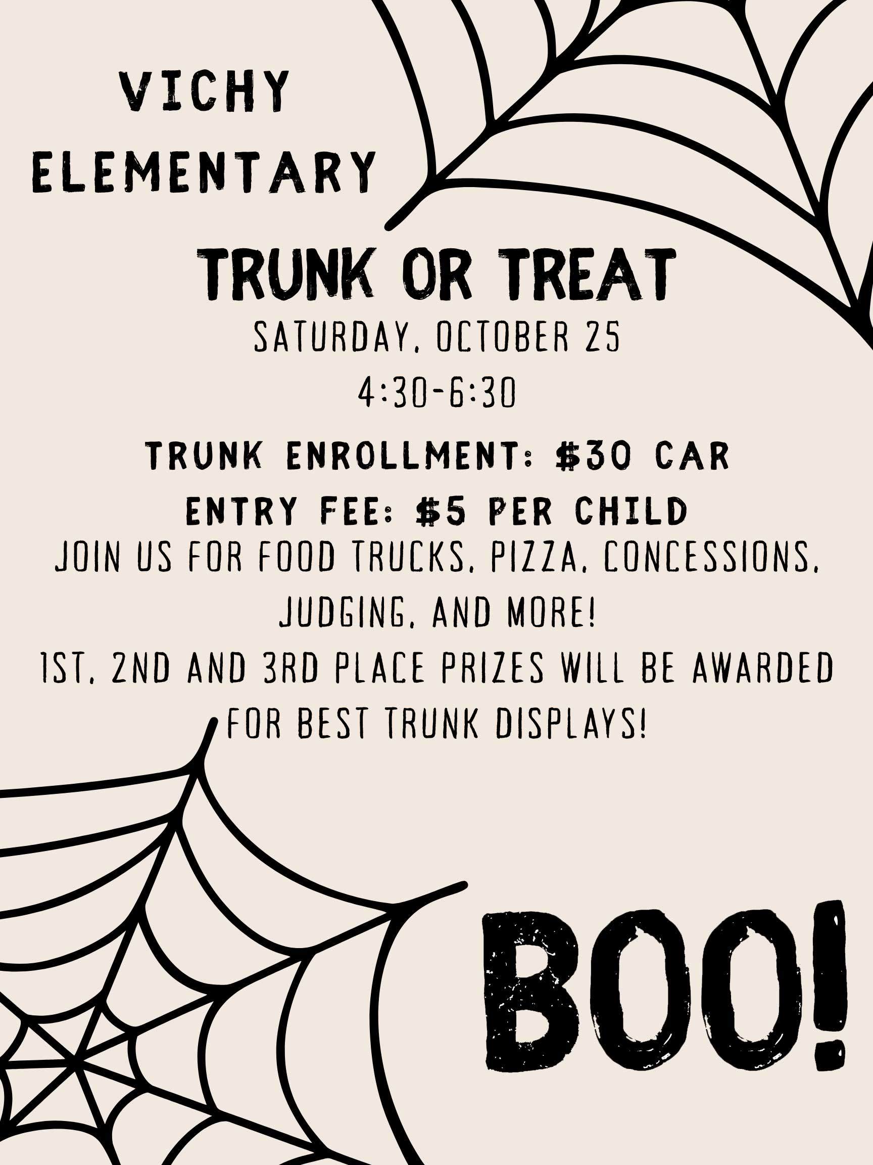 2025 Trunk or Treat poster with event details and timing